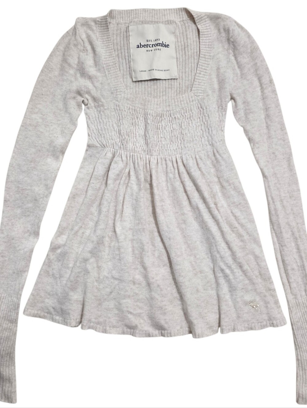 Abercrombie vintage cream knit long sleeve babydoll peplum top